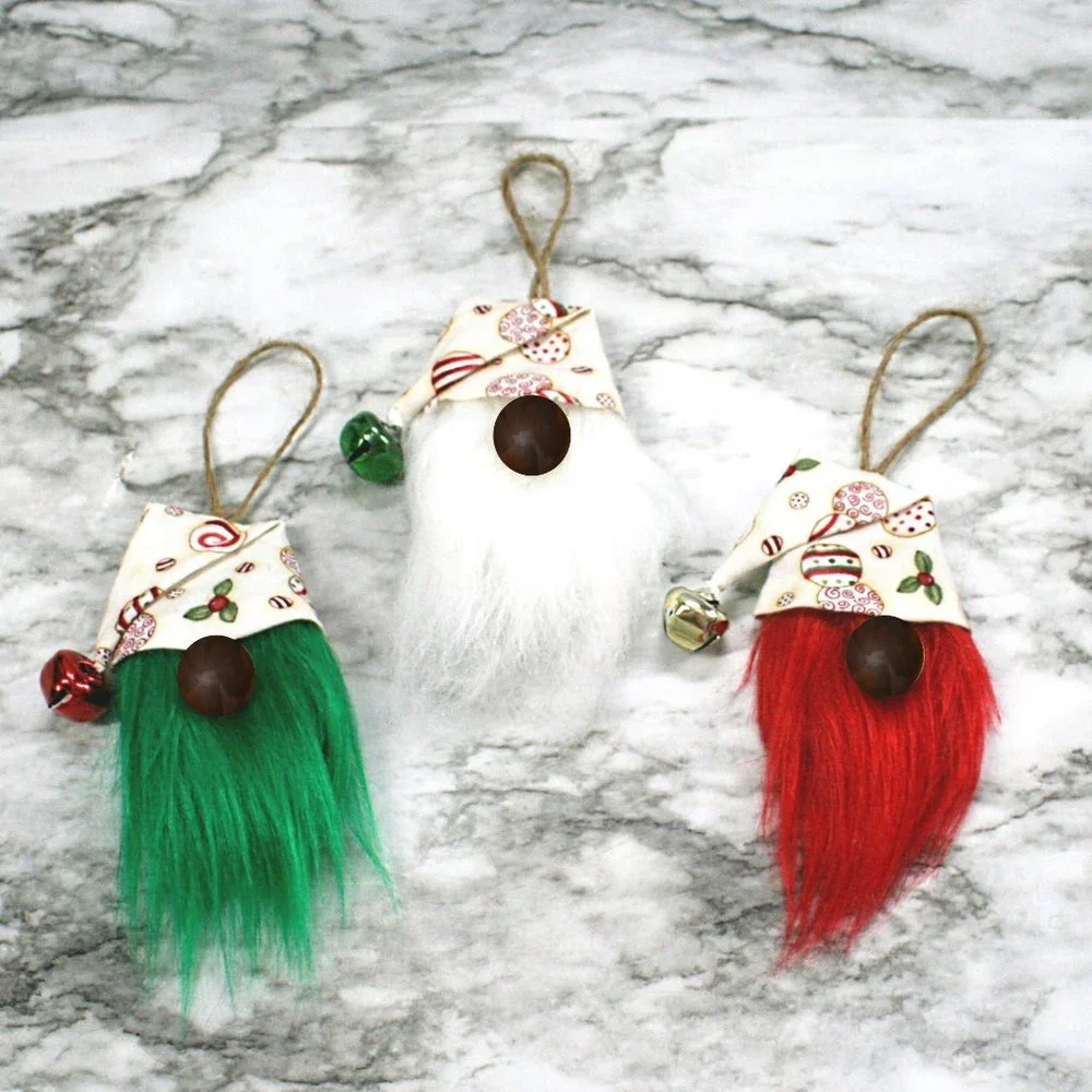 HAND CRAFTED Gnome Christmas Ornaments Set of 3 - White Ornaments Print